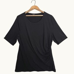 Talbots Womens XL Black Ruched Side Scoop Neck Short Sleeve Stretch Knit Top